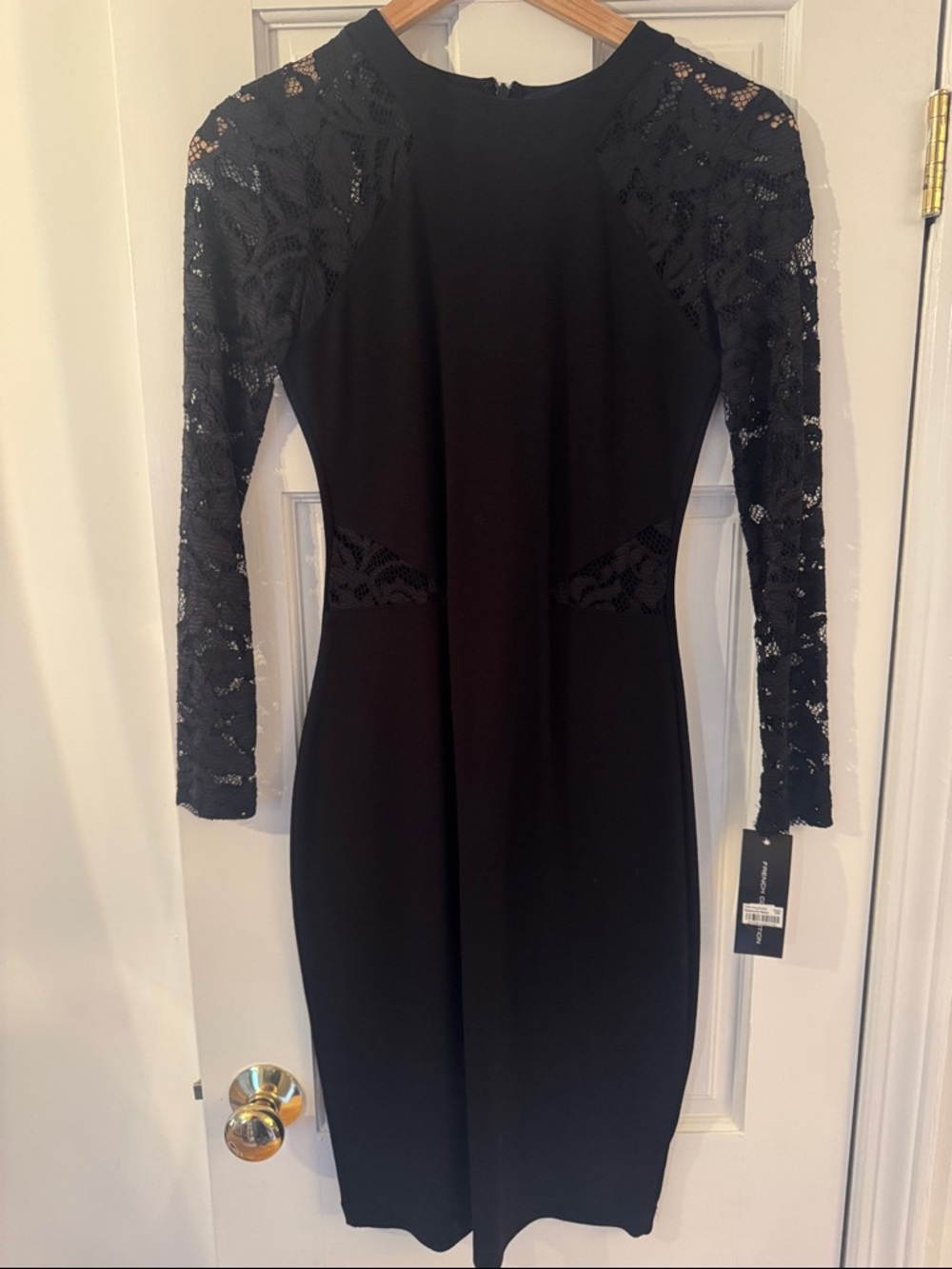 French Connection Black Long-Sleeve Lace Sheath Dress